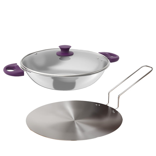 Lifelong 22 CM Kadhai with Lid and Roti Tawa| Soft touch handles | LLTPC4