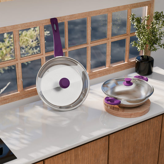 Lifelong 22 CM Kadhai and Fry Pan with Lid| Soft Touch Handles | LLTPC8