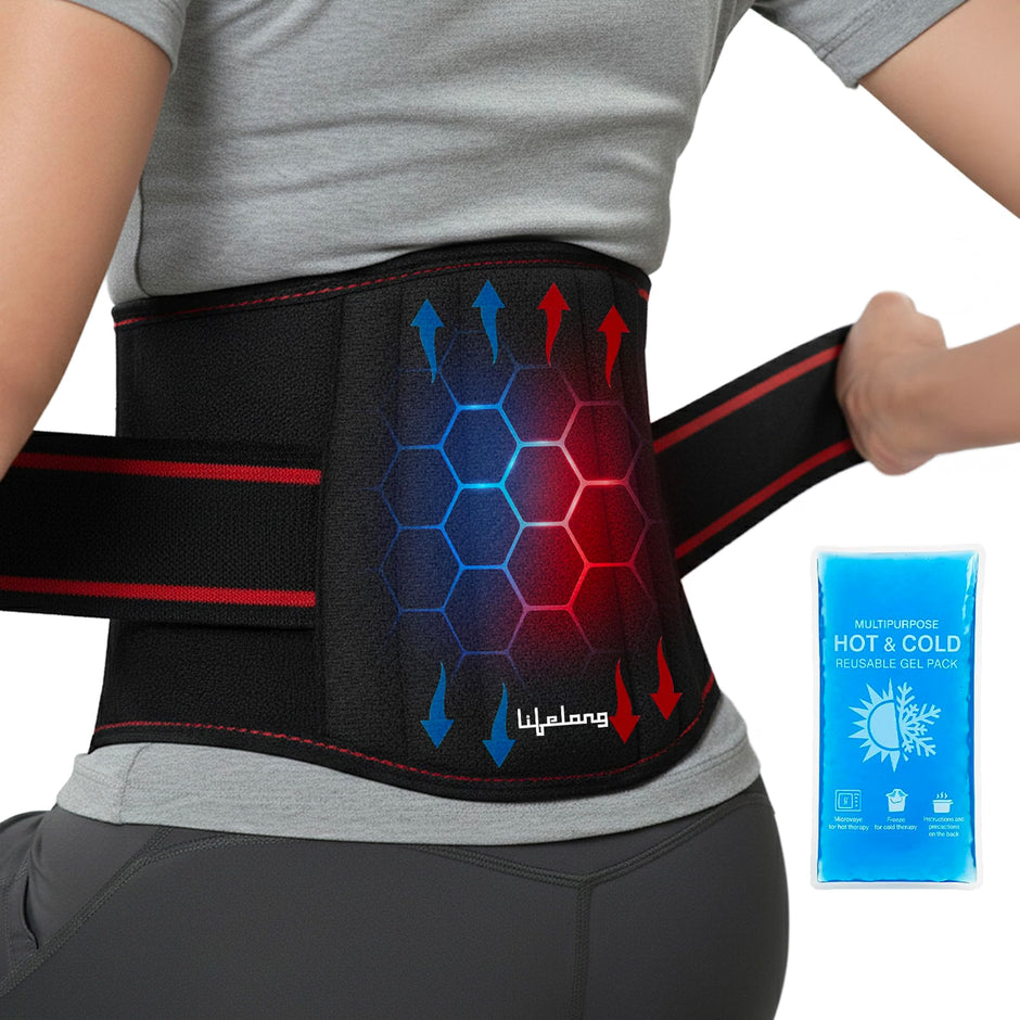 Lifelong Lumbar Sacral Belt with Hot & Cold Pack |Universal Fit for Men and Women| Back Support Brace for Pain Relief |Posture Correction & Lower Back Comfort| Adjustable Elastic Strap Waist Belt