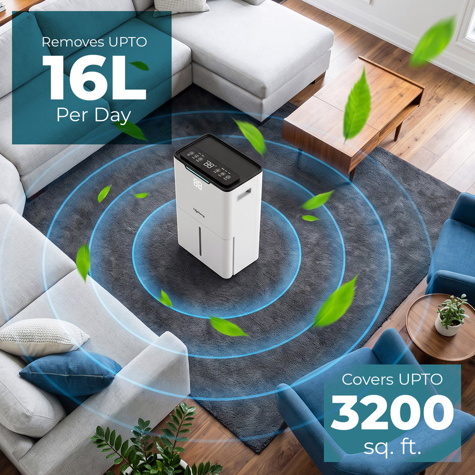 Lifelong Dehumidifier for Bedroom, Home, Wardrobe & Car | Portable Moisture Absorber with Intelligent Touch Control, 24-Hour Timer, 2-Speed Fan, Auto Defrost, Humidity Indicator & 180° Wheels