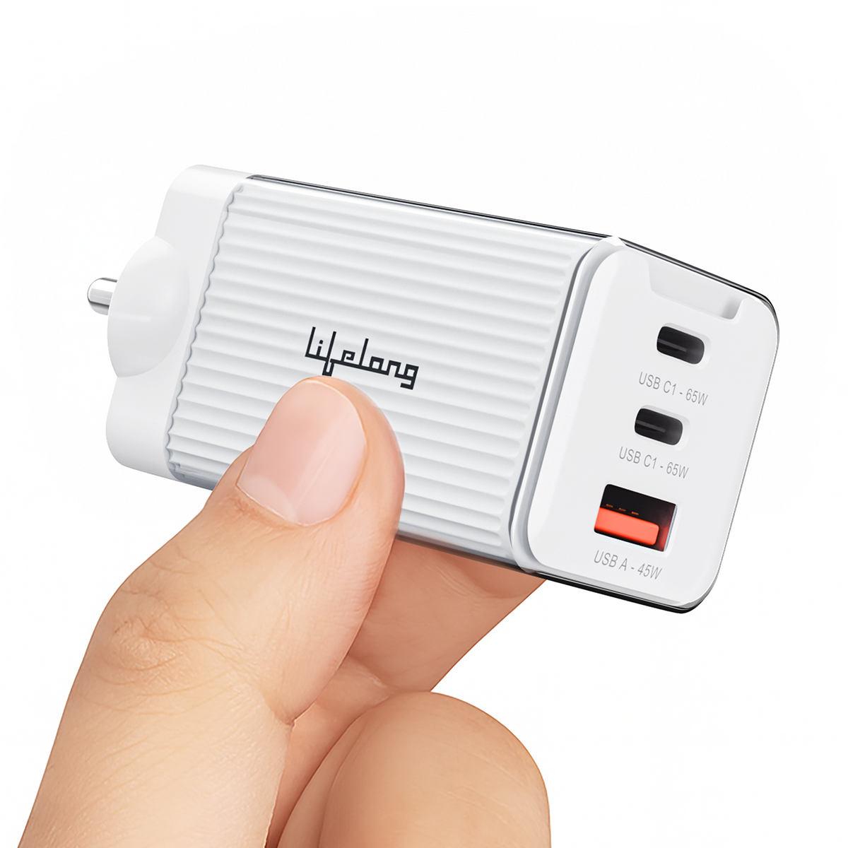 65W GaN Fast Charger with 1 USB-A + 2 USB-C Ports