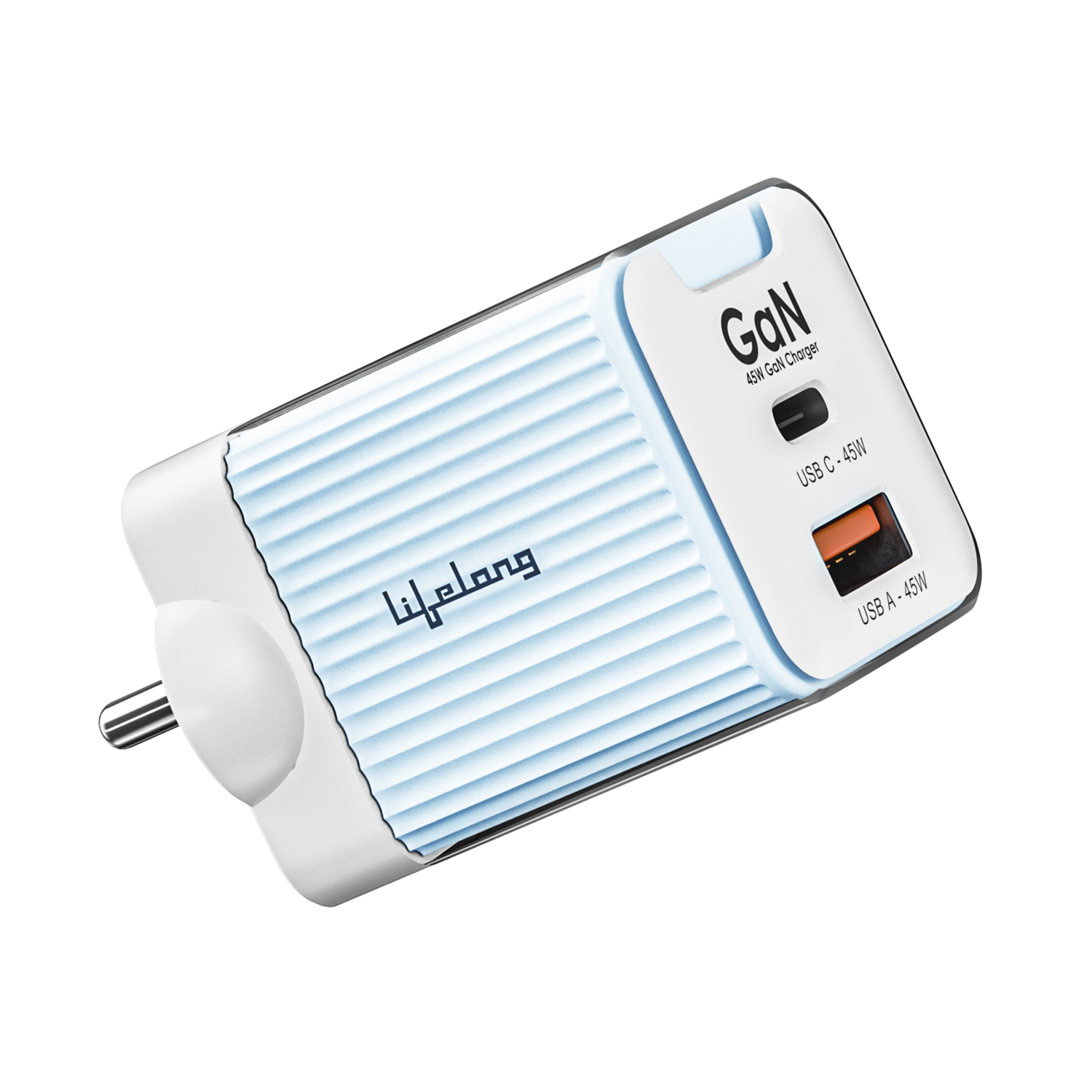 Lifelong 45W Super-Fast GaN Charger PD Technology | 1 USB A + 1 Type C Port | iPhone 17/16/15/14 (Including Pro Max), Android, Samsung | Laptops - MacBook, Dell, HP, Lenovo, Acer, ASUS