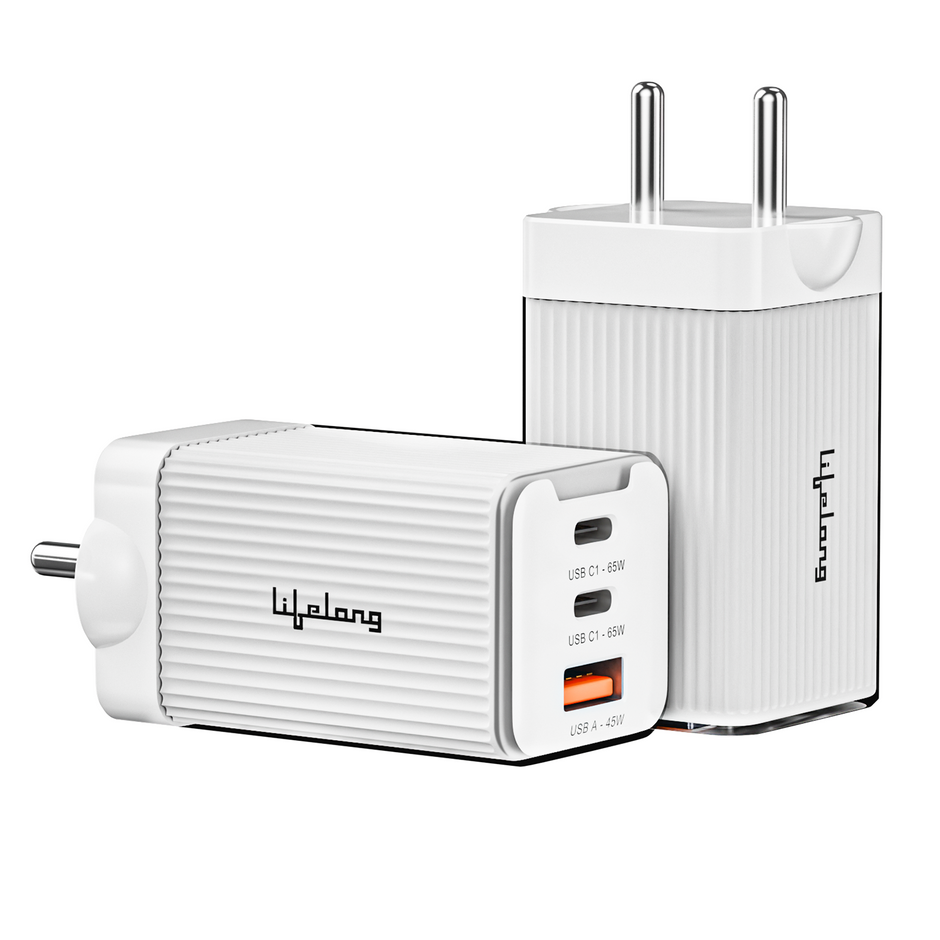 Lifelong Electronics 65W GaN Fast Charger PD Technology | 1 USB A + 2 Type C Ports