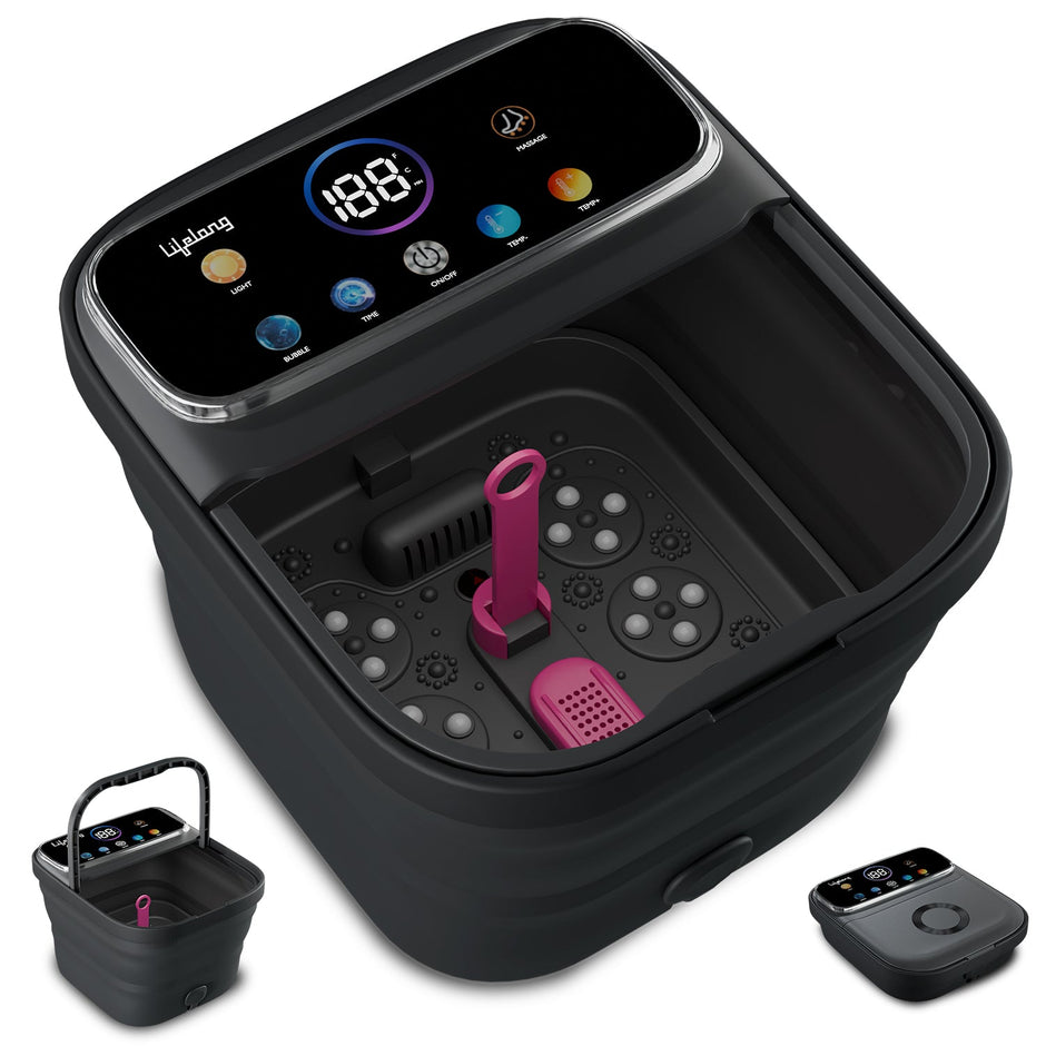 Lifelong Pedicure Foot Spa Massager Machine | Pedicure Tub for Home | with Digital Display & Bubble Function, 6 Massage Rollers & 3 Massage Model, Foldable Callus Remover | Remote Included