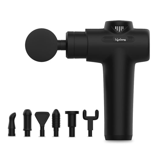 Lifelong Massage Gun - 6 Speeds, 7 Heads, Full Body Pain Relief (Black)