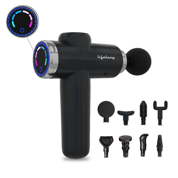 Lifelong LLGM171 Deep Tissue Massage Gun - 4 Heads, 6-Speed LCD, 4000mAh