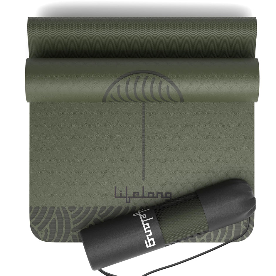 Lifelong 8mm TPE Yoga mat for Women & Men (Olive green)