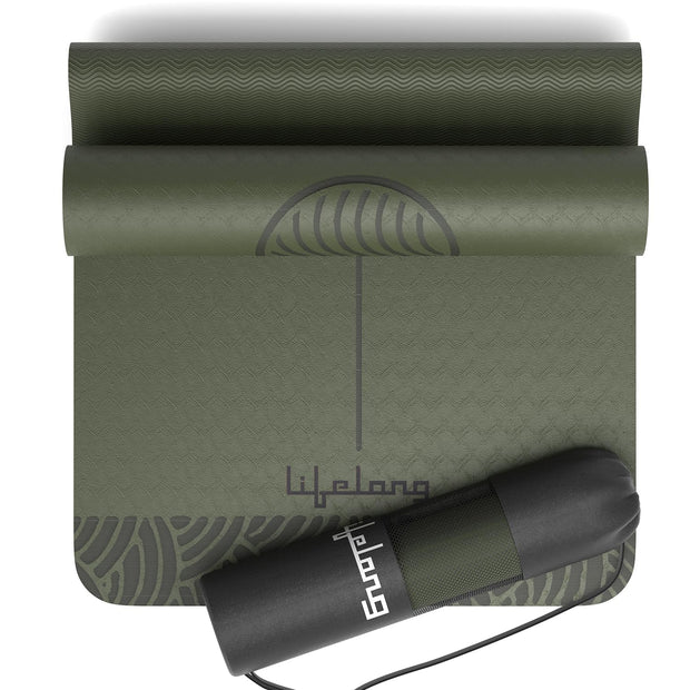 Lifelong 8mm TPE Yoga mat for Women & Men (Olive green)