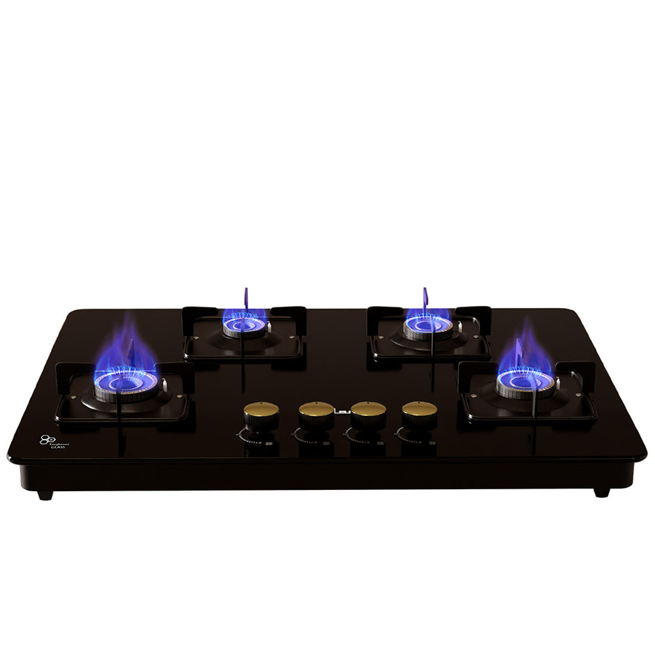 4 Burner Hob Top Gas Stove – Automatic Ignition, Toughened Glass, Italian Valve