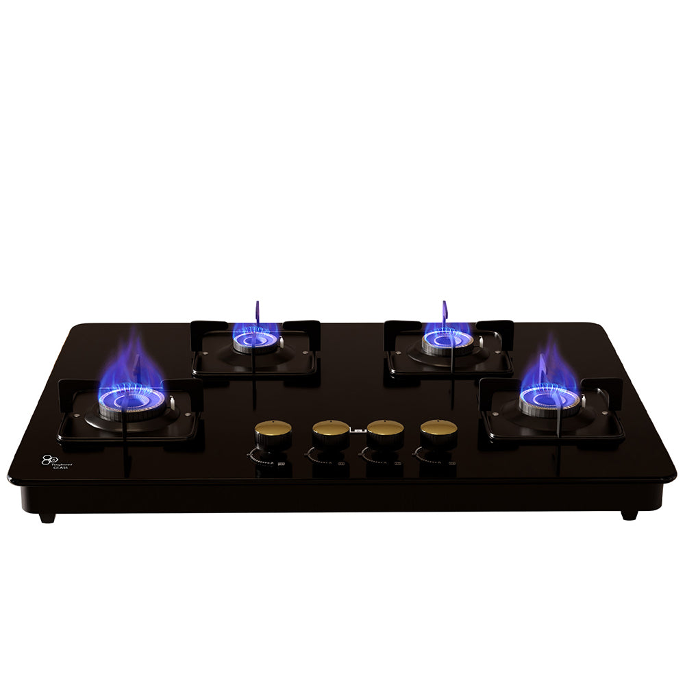 4 Burner Hob Top Gas Stove – Automatic Ignition, Toughened Glass, Italian Valve
