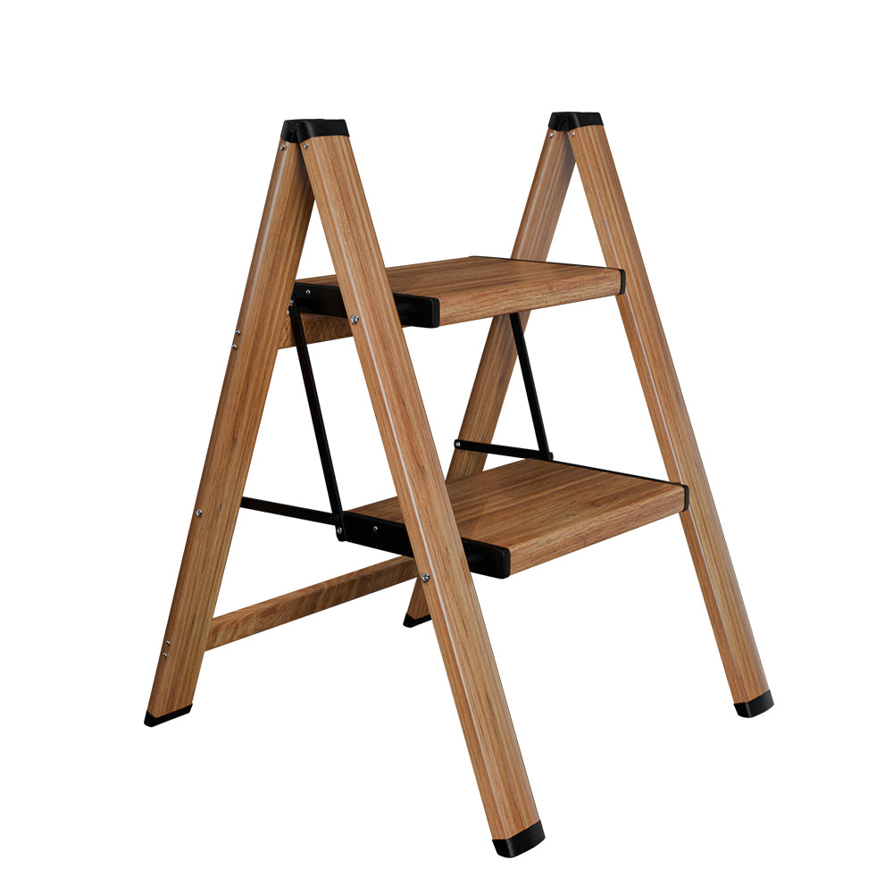 2-Step Foldable Ladder with Wood-Finish Coating