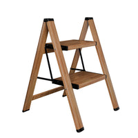 2-Step Foldable Ladder with Wood-Finish Coating