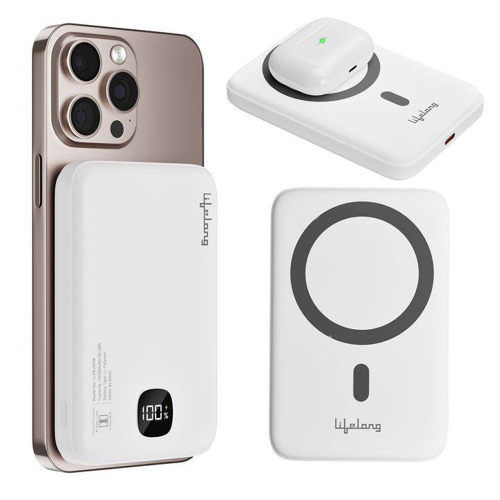 Lifelong Electronics Magsafe Wireless 10000Mah Fast Charging USB Type-C Input Power Bank, Strong Magnet, 22.5W Output For iPhone 12 & Above, Android & Qi Enabled Devices, Extra Magnetic Ring & Compact