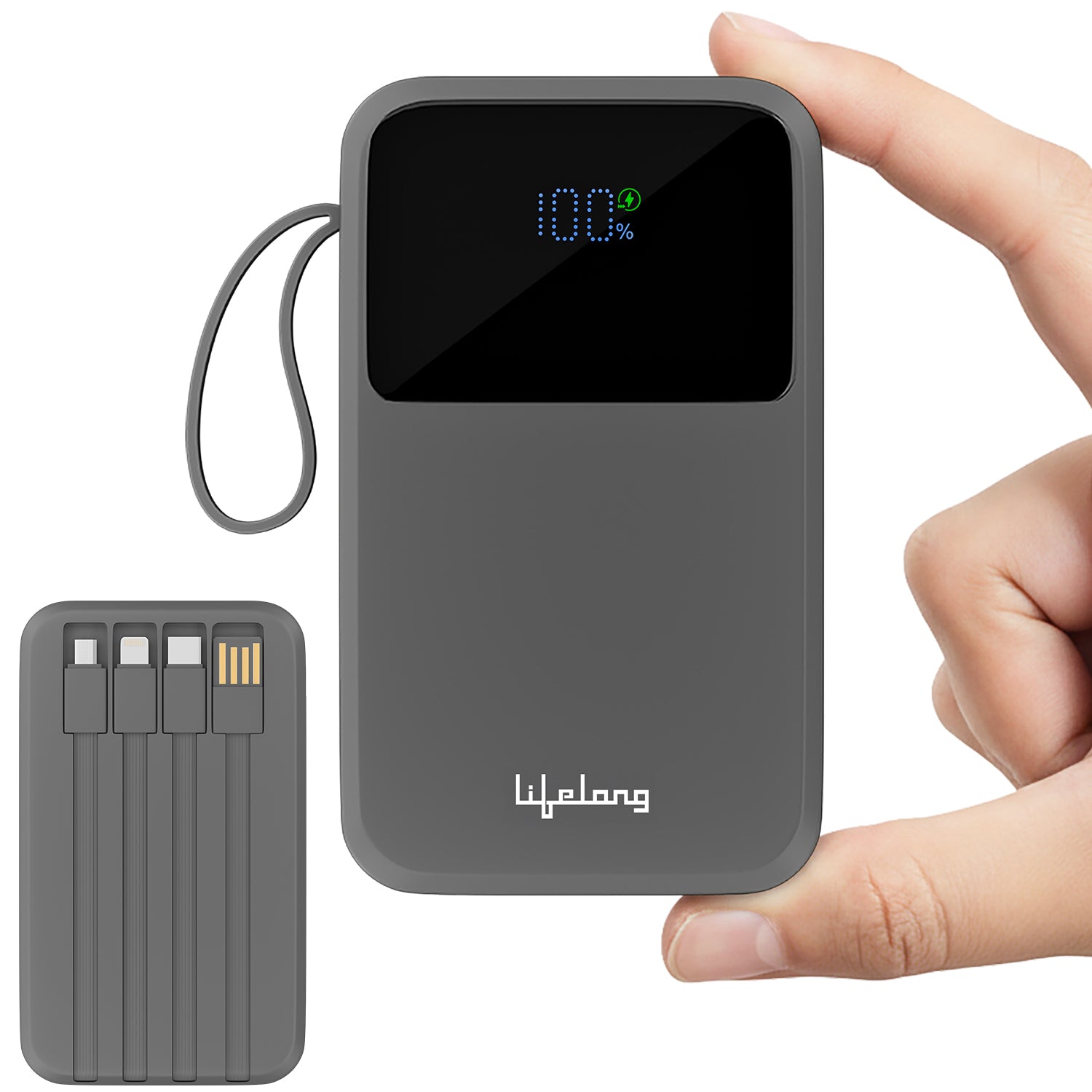 Lifelong Electronics 20000mAh 22.5W Fast Charging Power Bank | 3 Inputs (1 Built-in USB A Cable + 1 C + 1 Lightning Port) & 6 Outputs (3 Built-in Cables + 1 C + 2 A Port) | Small Pocket Size Powerbank