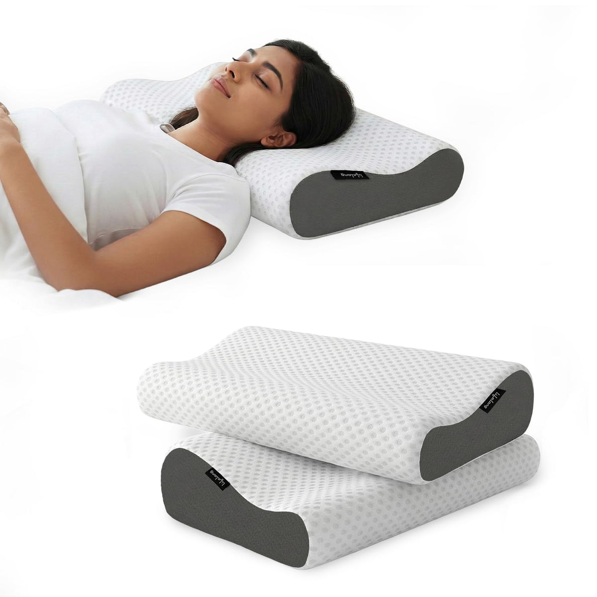 Lifelong Memory Foam Cervical Pillow for Neck Support | Pack of 2 - Bed Pillow | Orthopedic Contour Foam Pillow for Neck Pain with Breathable Cover | Fits Side & Back Sleepers | Pain Relief for Adults