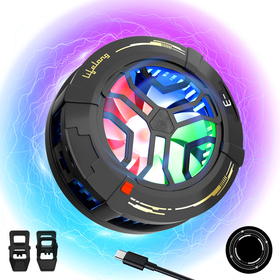 Lifelong Phone Cooler for Gaming | Powerful Semiconductor Technology | Magnetic Attachment For iPhone & Android | Additional Clip | Instant Cooling Fan for Mobile with 3 Speeds | USB Wired | RGB Light