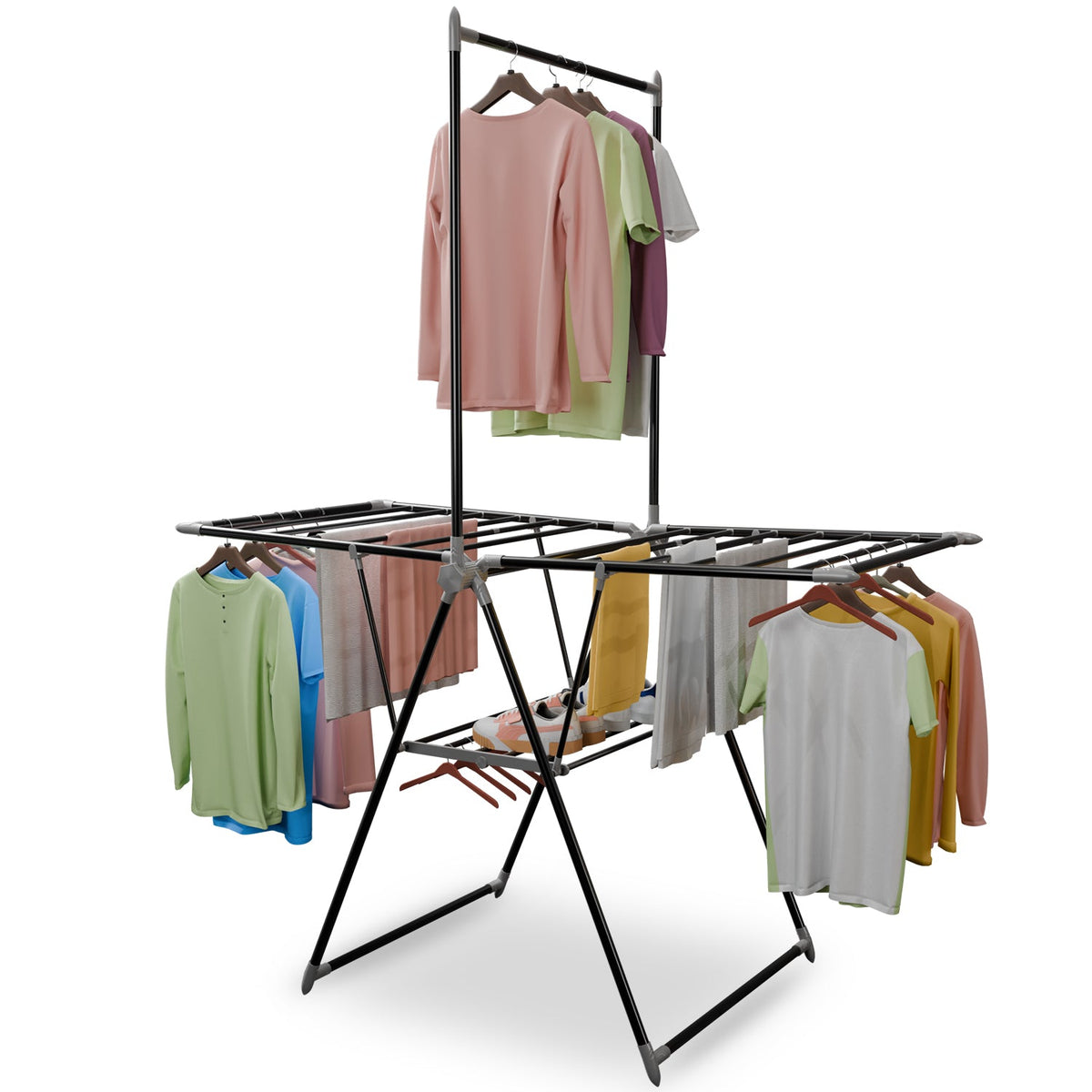 Foldable Clothes Drying Rack with Height Adjustable Wings
