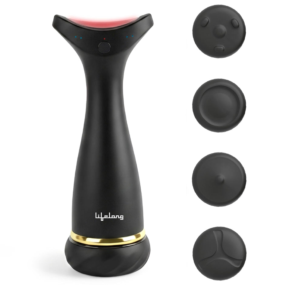 Lifelong Flathead Massager | Rechargeable Body Massager for Pain Relief | 4 Heads for Targeted Therapy | 4 Speed Levels | Heat Therapy | Full Body Electric Percussion Massager for Adults
