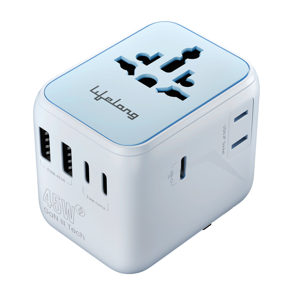 Lifelong Electronics 2500W Universal Travel Adapter All in One | 3 Type-C 45W PD & 2 USB-A 18W QC 3.0 | Dual Fuse Protection | 180+ Countries - Europe/US/Asia etc | International Socket