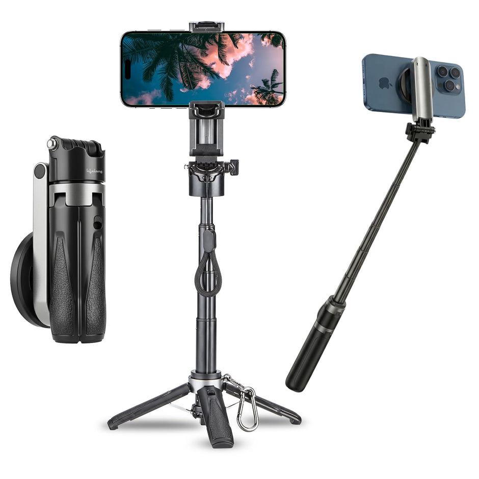 Lifelong Selfie Stick Tripod with Magsafe & Wireless Bluetooth Remote | Lightweight & Portable| Extendable Cell Phone Stand with Phone Clamp & Magnetic Ring | Ideal for iPhone & Android Mobile