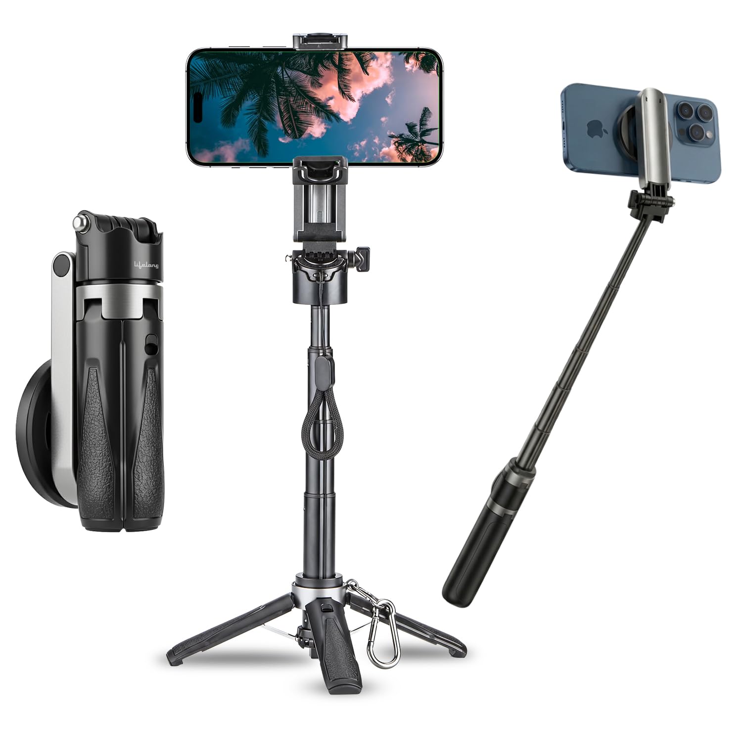 Lifelong Selfie Stick Tripod with Magsafe & Wireless Bluetooth Remote | Lightweight & Portable| Extendable Cell Phone Stand with Phone Clamp & Magnetic Ring | Ideal for iPhone & Android Mobile
