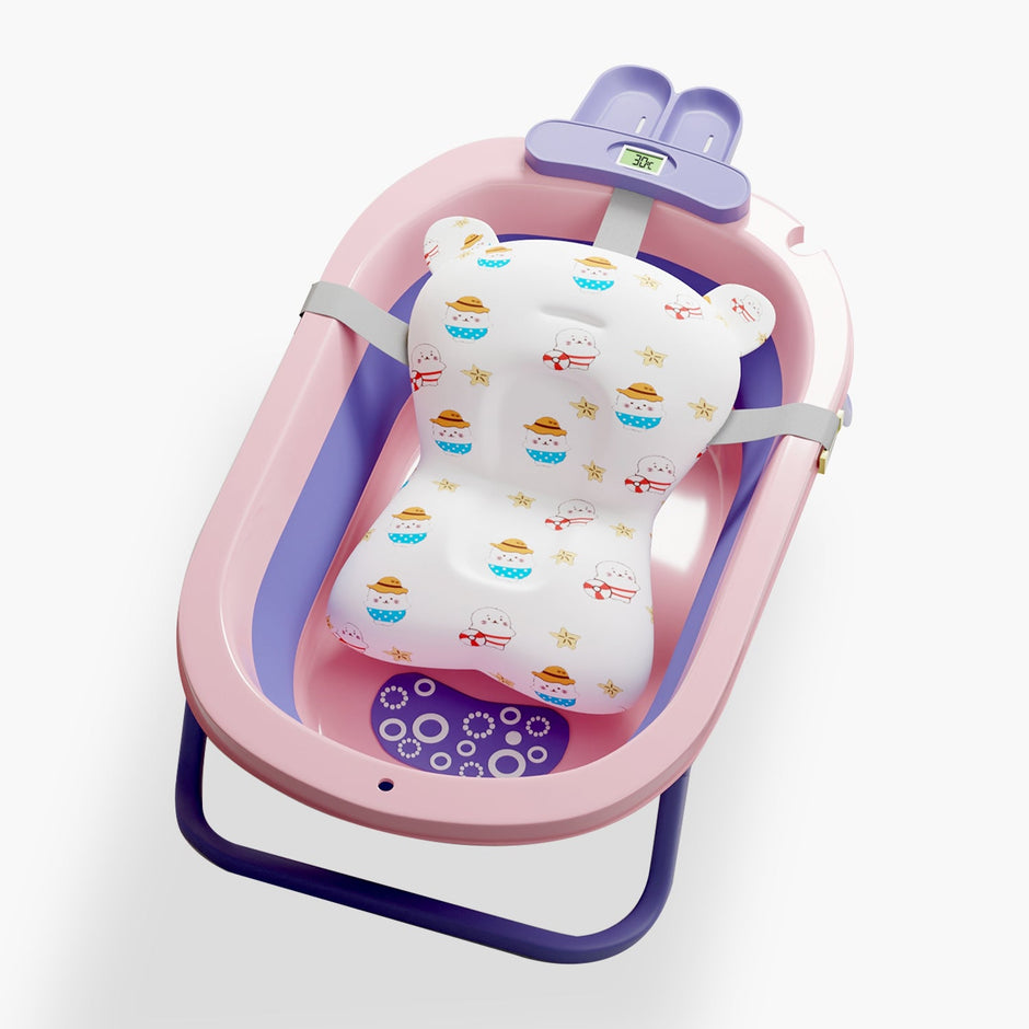 Lifelong Cuppy Baby Bath Tub - Foldable & Padded with Thermometer for 0-3 Years, Dual Tone Design