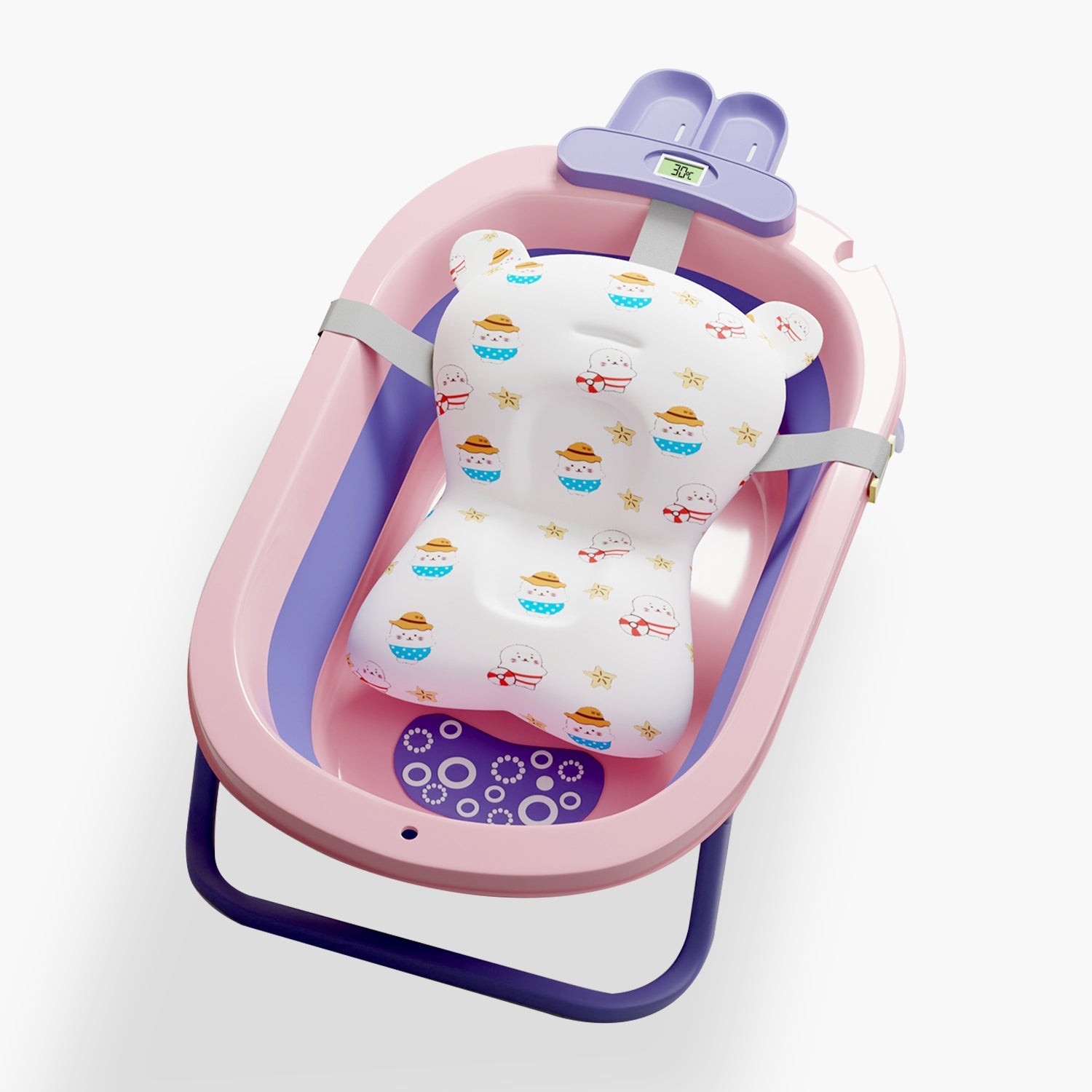 Lifelong Cuppy Baby Bath Tub - Foldable & Padded with Thermometer for 0-3 Years, Dual Tone Design