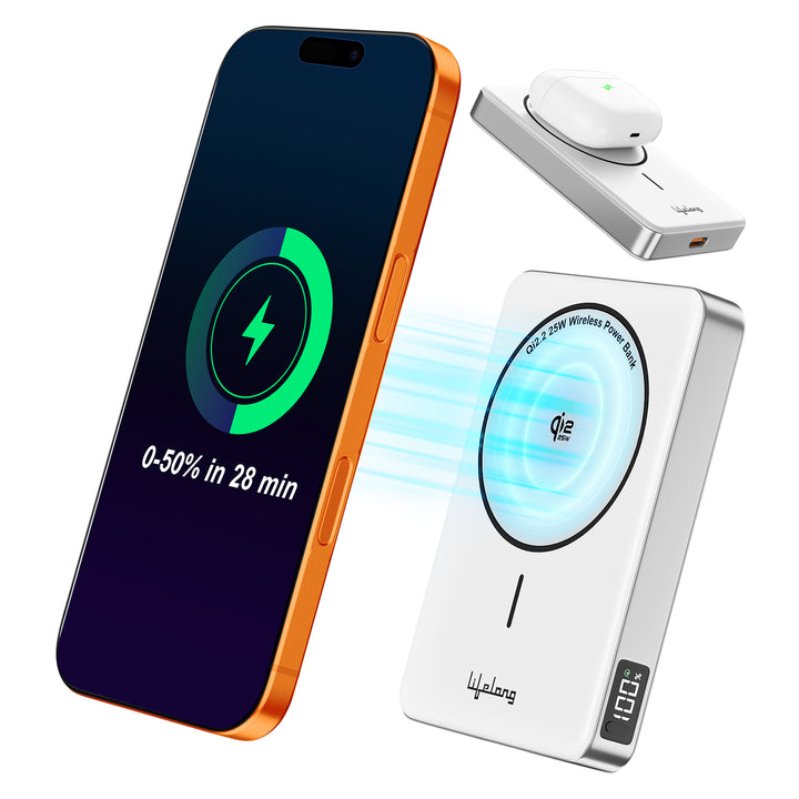Lifelong Electronics Qi2.2 MagSafe 25W 10000mAh Power Bank | India’s Fastest Wireless Powerbank (iPhone 16/17/Pro/Max/S26Ultra) + 45W Wired Charging (All Type-C Phones & Laptops) | 100W Cable Included
