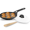 Lifelong Cast Iron paniyaram pan Handle with Glass Lid &  wooden Spatula
