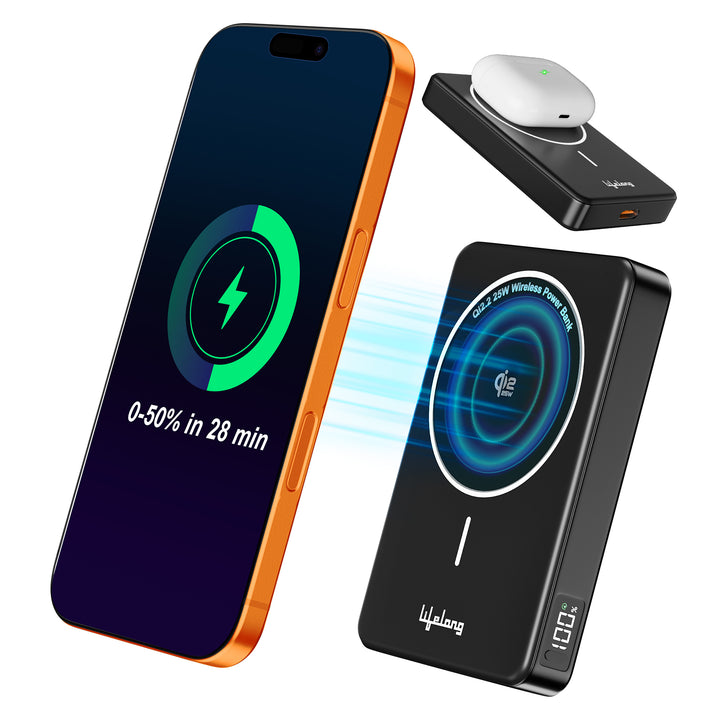 Lifelong Electronics Qi2.2 MagSafe 25W 10000mAh Power Bank | India’s Fastest Wireless Powerbank (iPhone 16/17/Pro/Max/S26Ultra) + 45W Wired Charging (All Type-C Phones & Laptops) | 100W Cable Included
