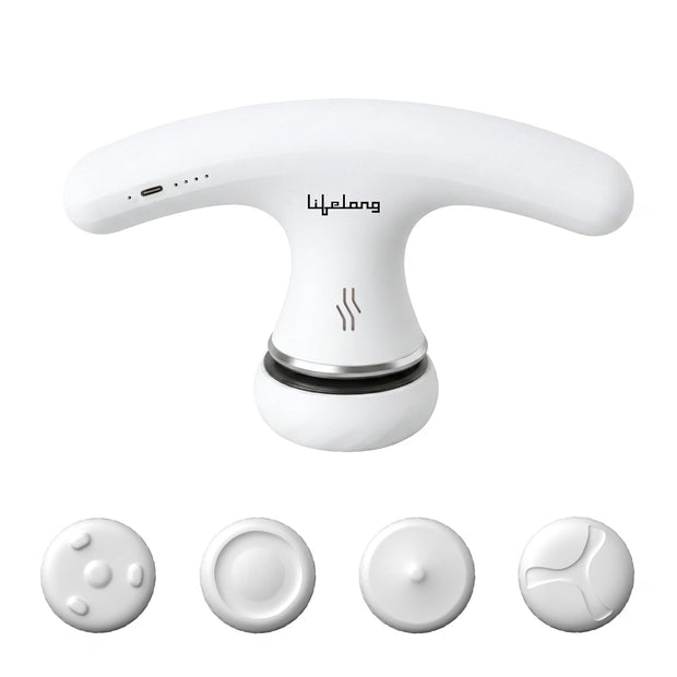 Lifelong Flathead Massager | Rechargeable Body Massager for Pain Relief | 4 Special Heads for Targeted Therapy | 4 Speed Levels | Full Body Electric Percussion Massager for Adults & Children