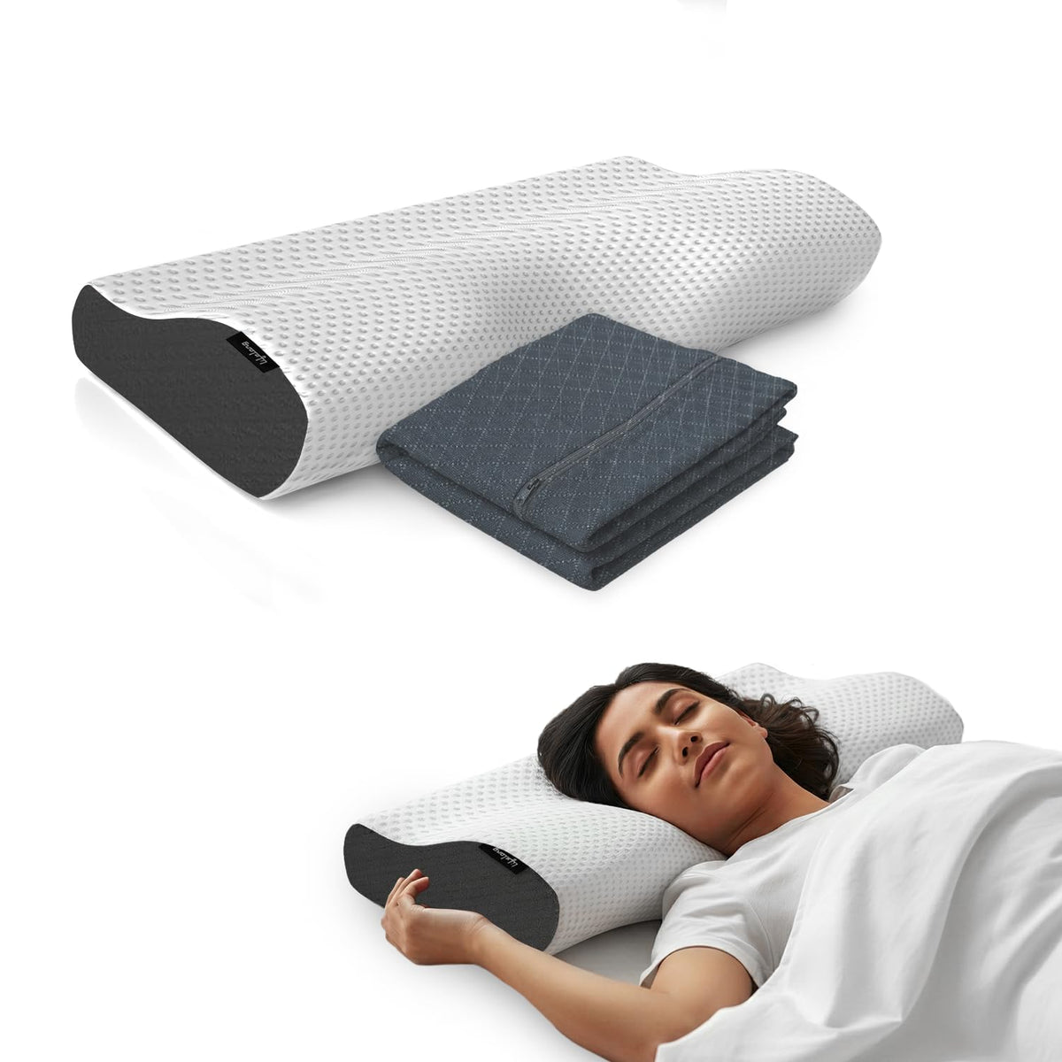 Lifelong Cervical Pillow with Extra Cover for Neck Pain | Orthopedic Memory Foam Neck Pillow for Sleeping|Cervical Support for Spondylitis, Back & Shoulder Pain Relief| Comfortable Bed Pillow (LLCP07)