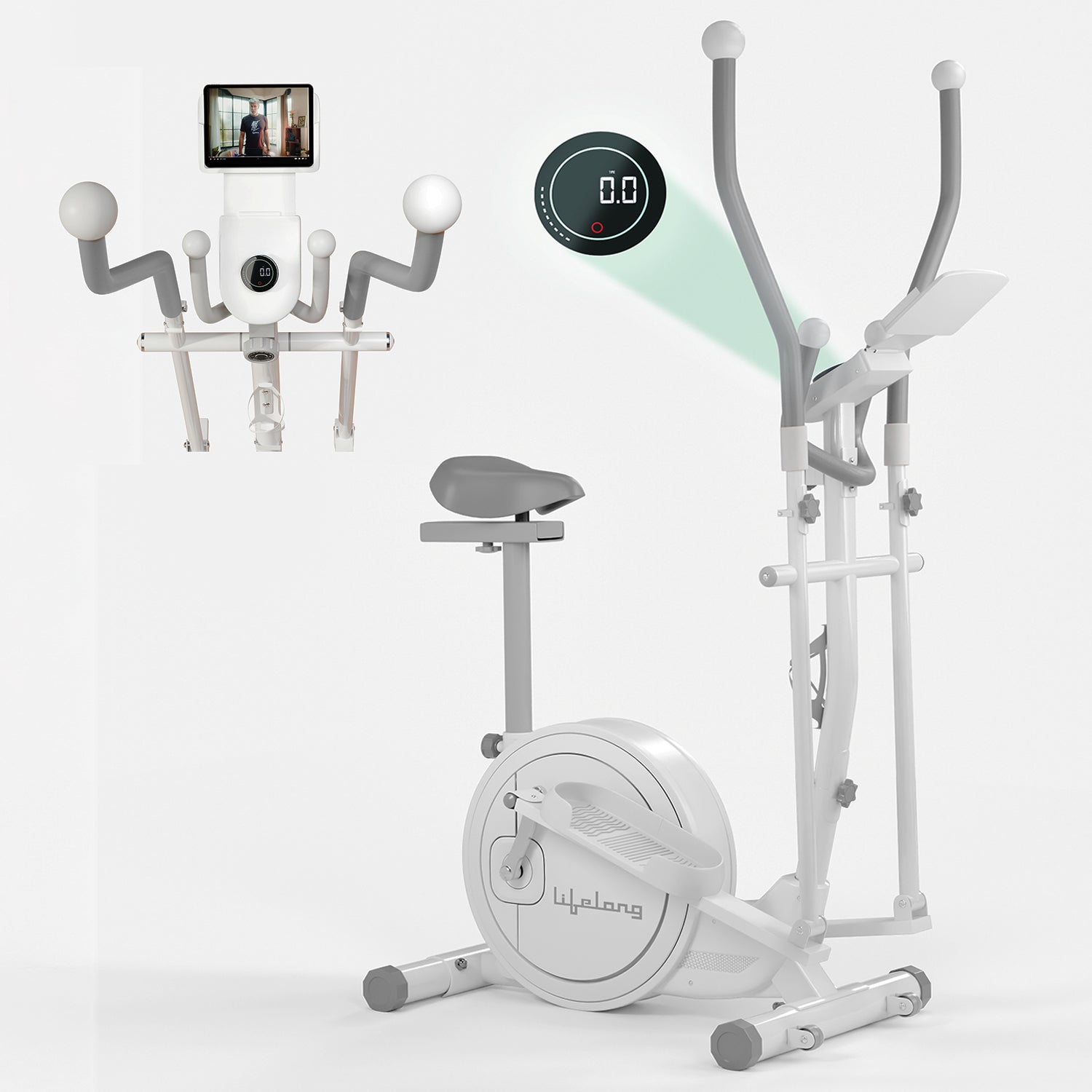 Elliptical Cross Trainer - 6 kg Flywheel, Magnetic Resistance, Touch LED Display & Tablet Holder (White)