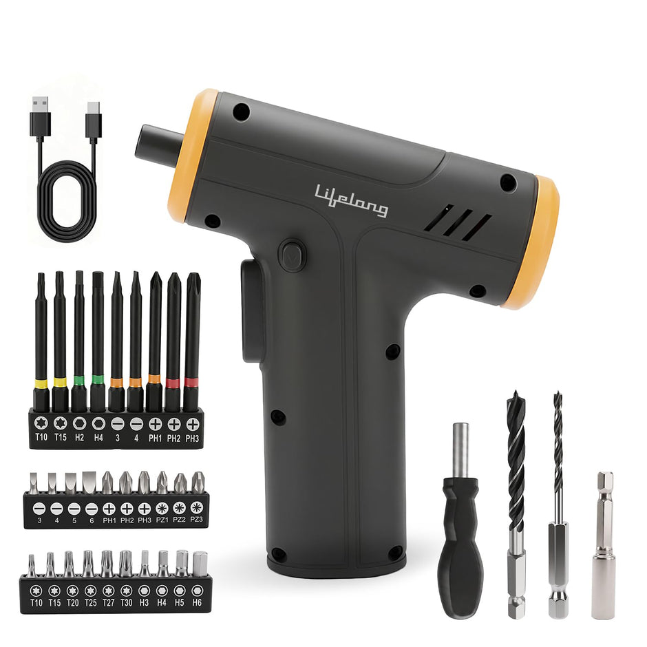 Lifelong Rechargeable Screwdriver Tool Kit Set with Drill Bits for Home Use - 35 Pcs | 4.0 V & 250 RPM |Cordless Portable Tool Box with LED Worklight, Long & Extendable Bits for Hard to Reach Place