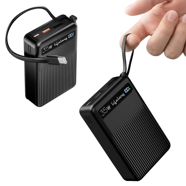 Lifelong Electronics 20000mAh Power Bank | Fast Charging Power Bank | In-Built 35 W Type-C Cable / USB-C | USB-A (30 W) Output | PD 3.0 Support | LED Display | Small Pocket Size Powerbank (Black)