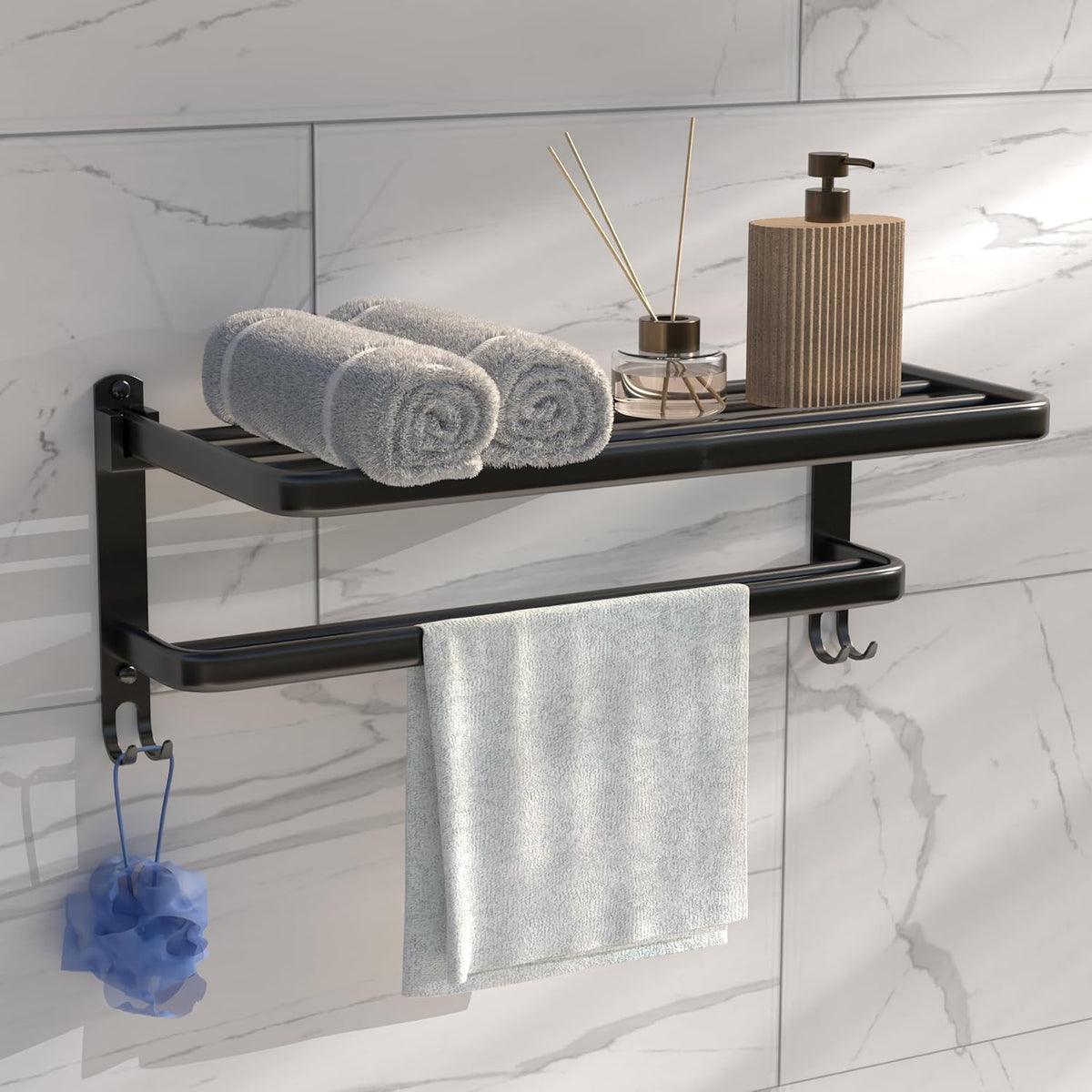 Double-Layer Aluminium Bathroom Shelf with Hook