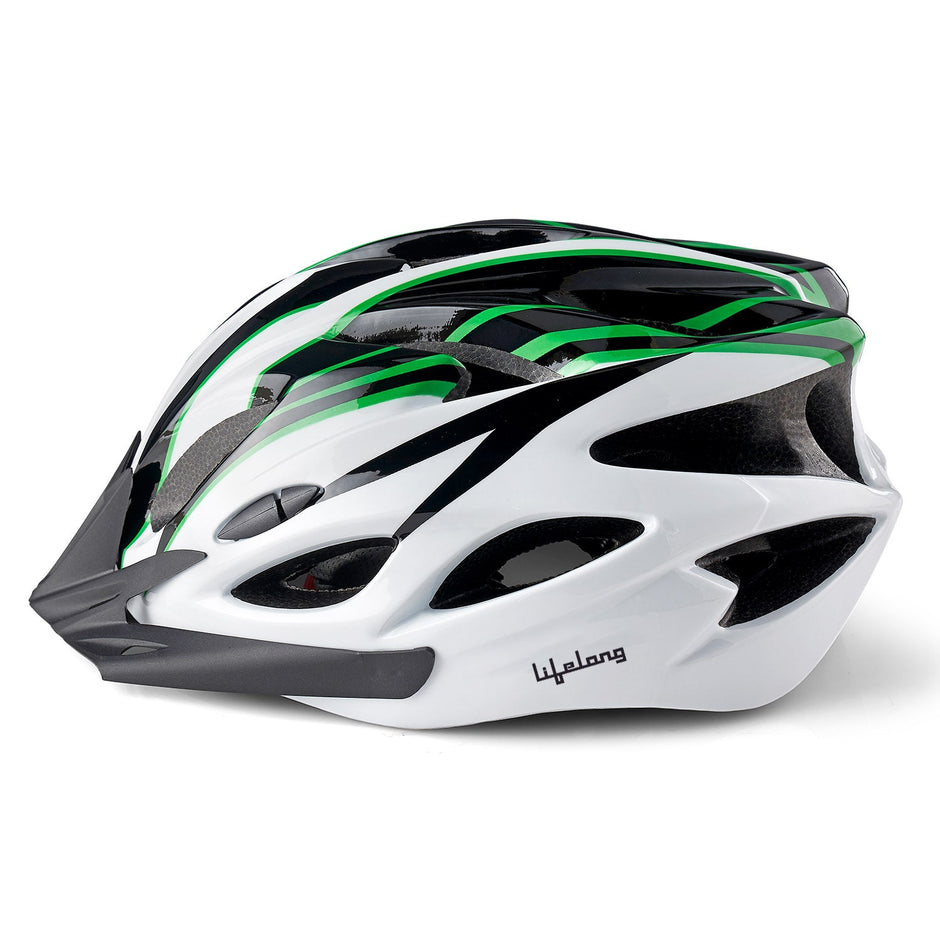 LLFAH08 Adjustable Cycling Helmet with Detachable Visor (Black/ White /Green)
