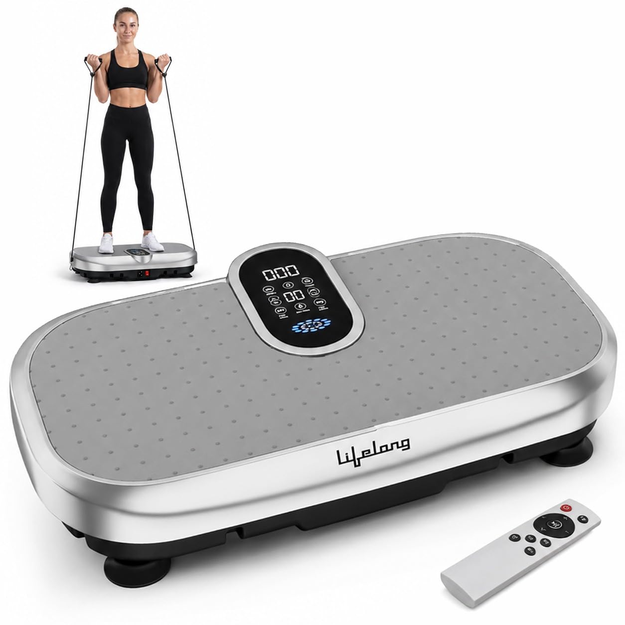 Lifelong Vibration Plate Exercise Machine with Remote & Resistance Bands |Home & Gym Full Body Massager Machine for Pain Relief, Tone Muscles & Weight Loss| 9Programs, 120Speeds, 20Timers, Bluetooth