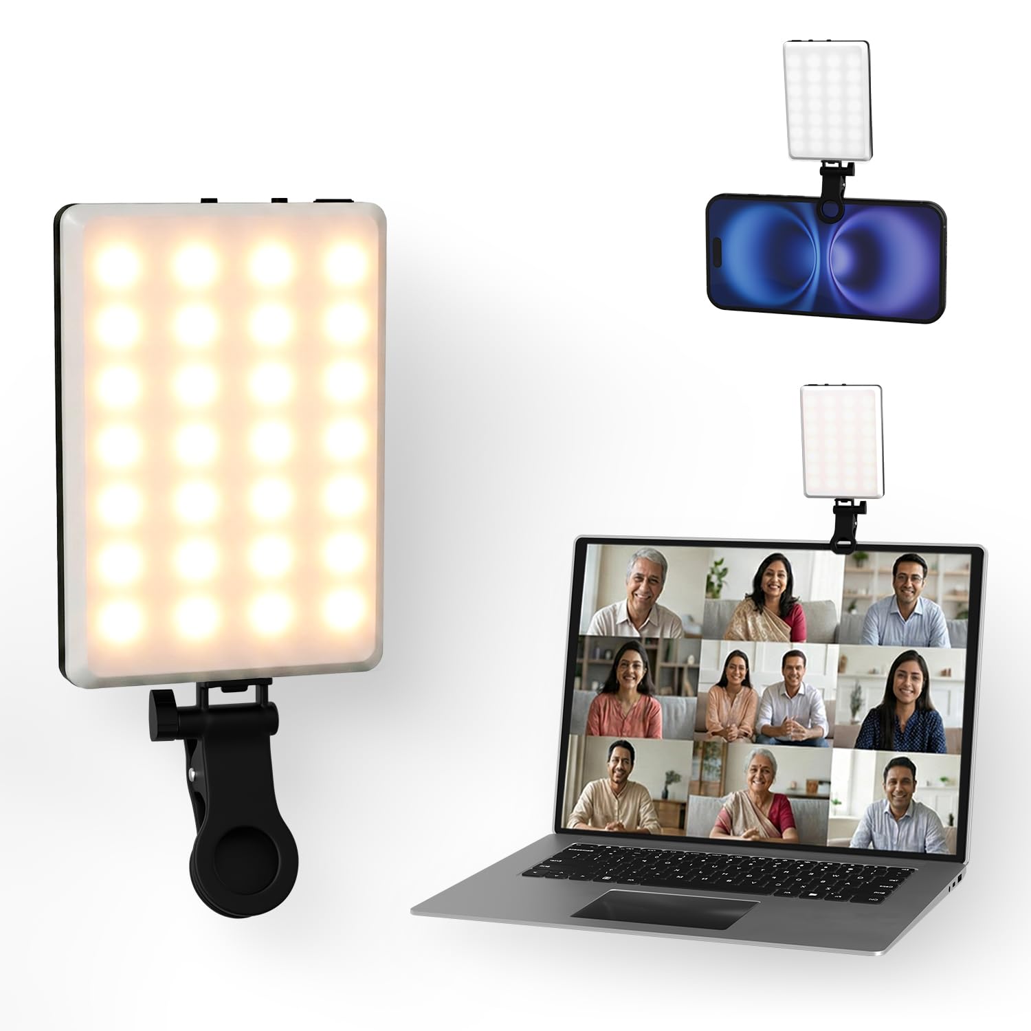 Lifelong Dual RGB Fill Light for Video & Photo Shooting | 2000 mAh Rechargeable Battery & 9 FX Modes | Influencer Selfie & Portable LED Light with Adjustable Clamp | Used for Phone, Laptop, Tablet etc