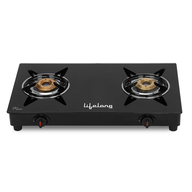 2 Burner Gas Stove Top for Kitchen - Automatic Ignition Cooktop Modern Glass Stove for Modular Kitchen, ISI Certified