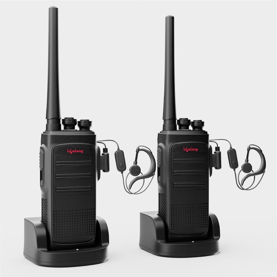 Lifelong Rechargeable Walkie Talkie for Adults & Kids | 2-in-1 Microphone & Earphone | Adapter as well as Type-C Charging | 3 km | 16 Channels | For Events, Security, Camping, Hiking & Fun (Set of 2)