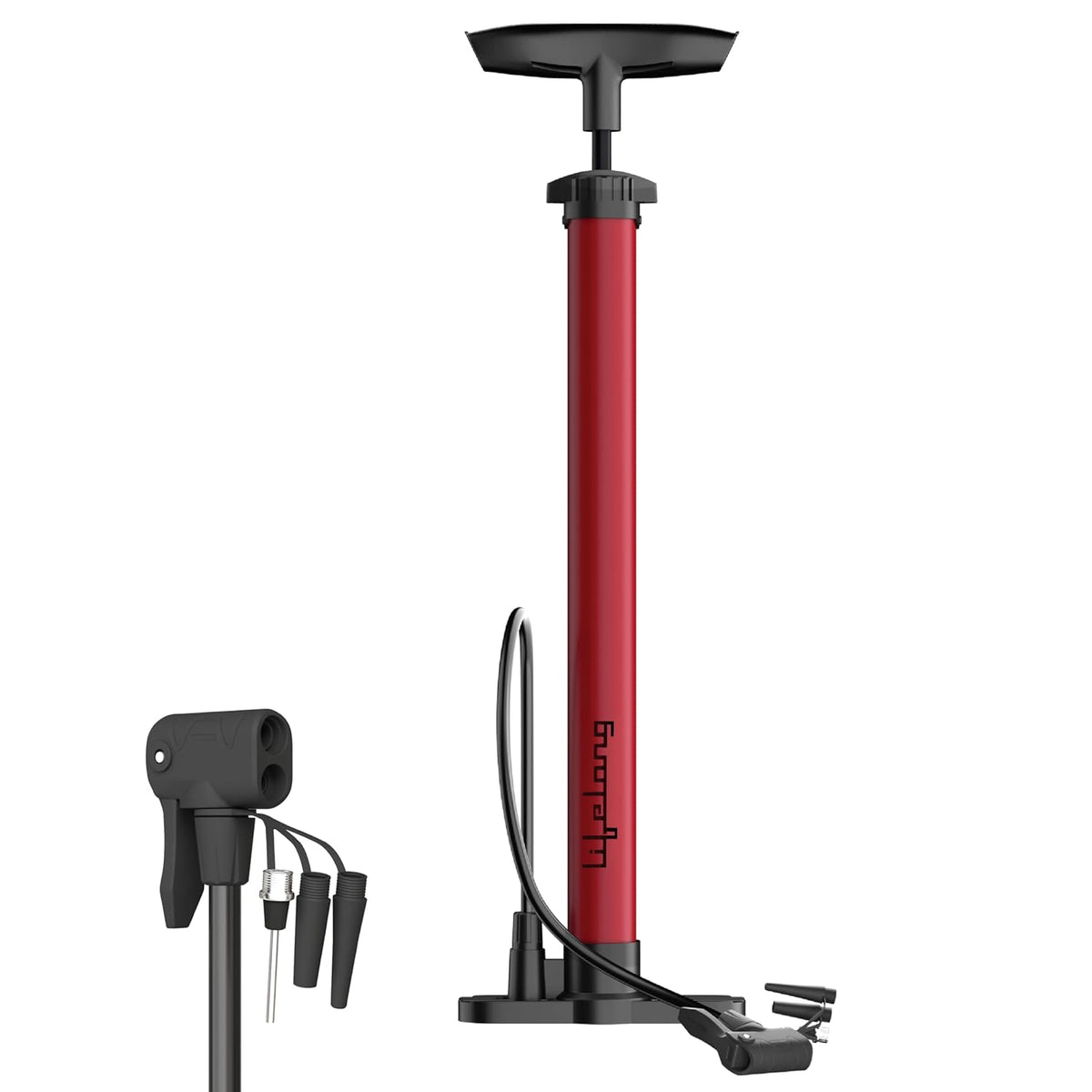 Lifelong Portable High Pressure Bicycle Air Pump | Hand Air Pump to Upto120 PSI | Durable Metal Body with Foldable Base |Red