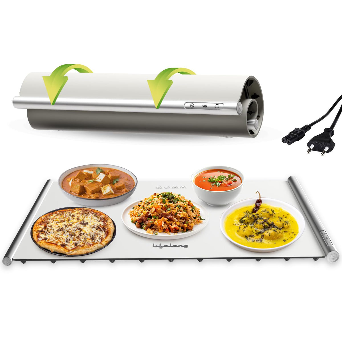 Lifelong Electric Food Warmer - 400 W | Roll Up Silicon Heating Mat | Adjustable Temperature Control with Touch | Even Warming Tray for Dining, Parties & Events | Auto Shut-Off (66 X 42 CM)