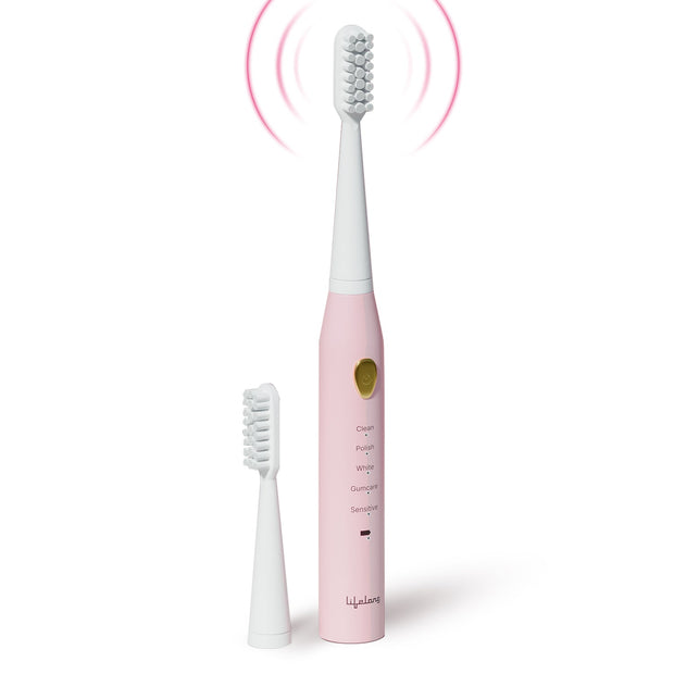 Lifelong Rechargeable Toothbrush - 5 Modes, Auto Shut-Off, 2 Heads & 500mAh Battery (Pink)