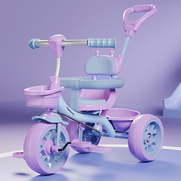 Lifelong Kids Harness Tricycle with Parental Control, EVA Wheels, Bell & Storage Basket – Baby Trike for 1–4 Years (25kg Capacity, Blue/Lavender)