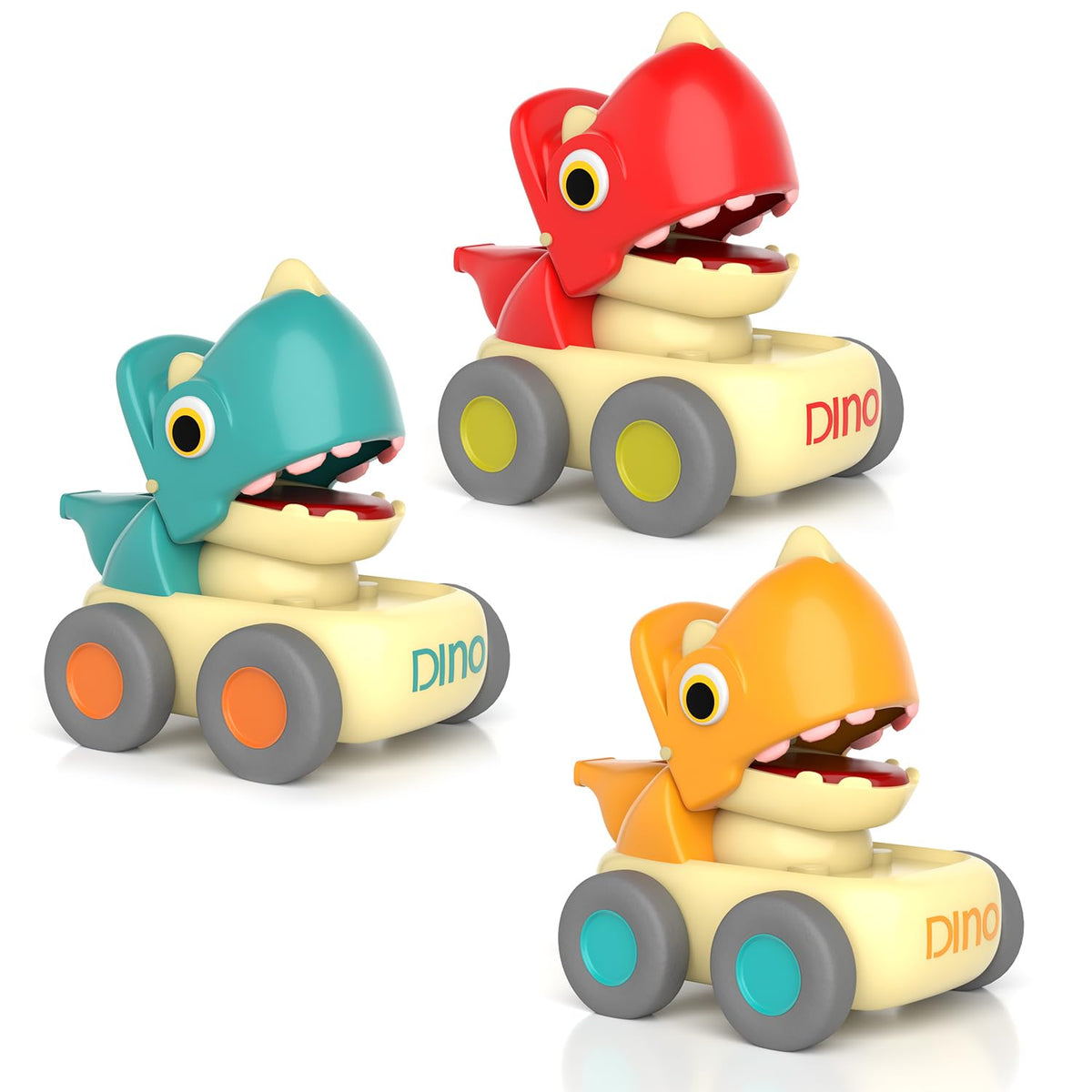 Cuppy Press and Go Whistle Dino Cars, Pack of 3