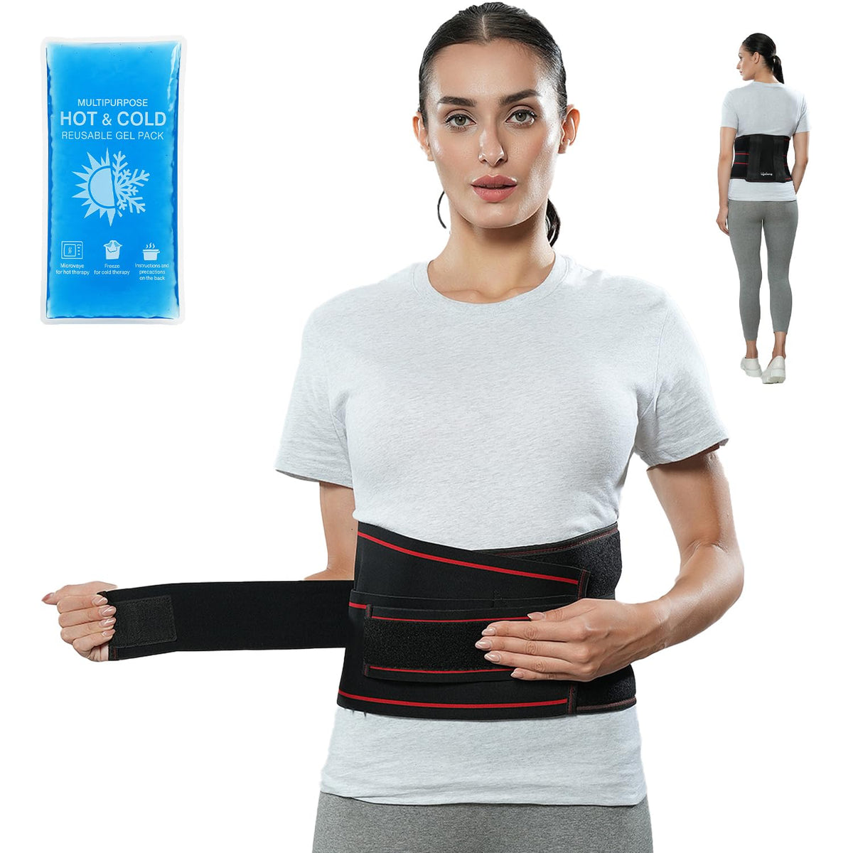 Contoured Lumbar Sacral Belt with Hot and Cold Pack