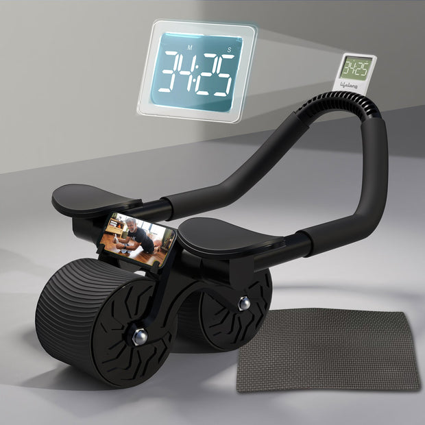 LLAR03 Automatic Rebound Abdominal Exercise Elbow Support Wheel with timer & Mobile Holder- with knee pad (Black)