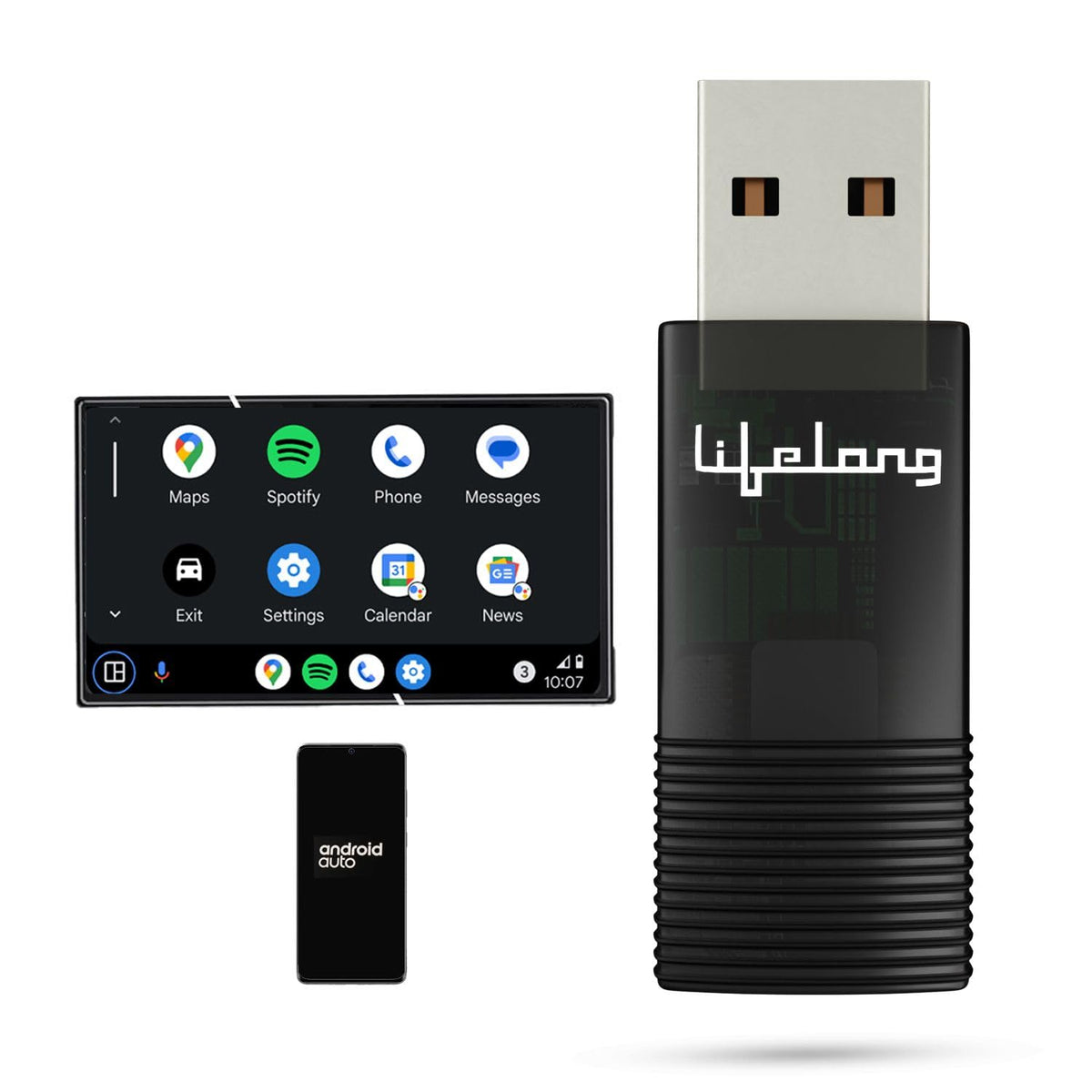 Wireless Android Auto Adapter with USB-C & USB-A Converters