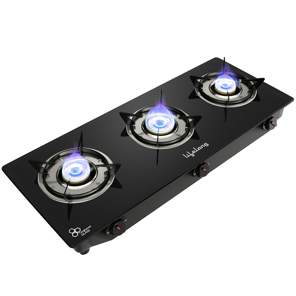 3-Burner Automatic Ignition Glass Top Gas Stove